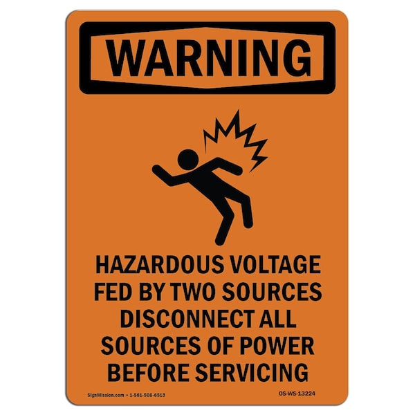 Safety Sign, OSHA WARNING, 18" Height, Hazardous Voltage, Portrait, D-1218-V-13224